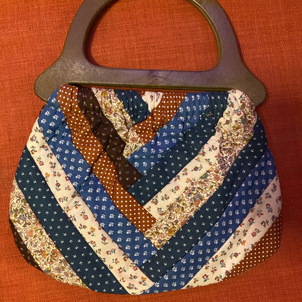 Patchwork Handbag with Wooden Handle